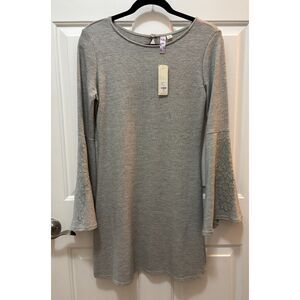 New Alya Knit grey Mini Dress Bell embroidered sleeves.